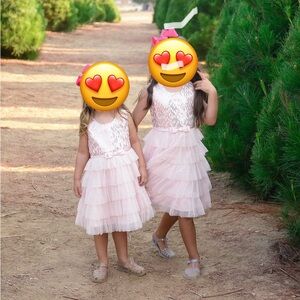 Pink Sequin Tiered Tulle Kids Dress with shawl
